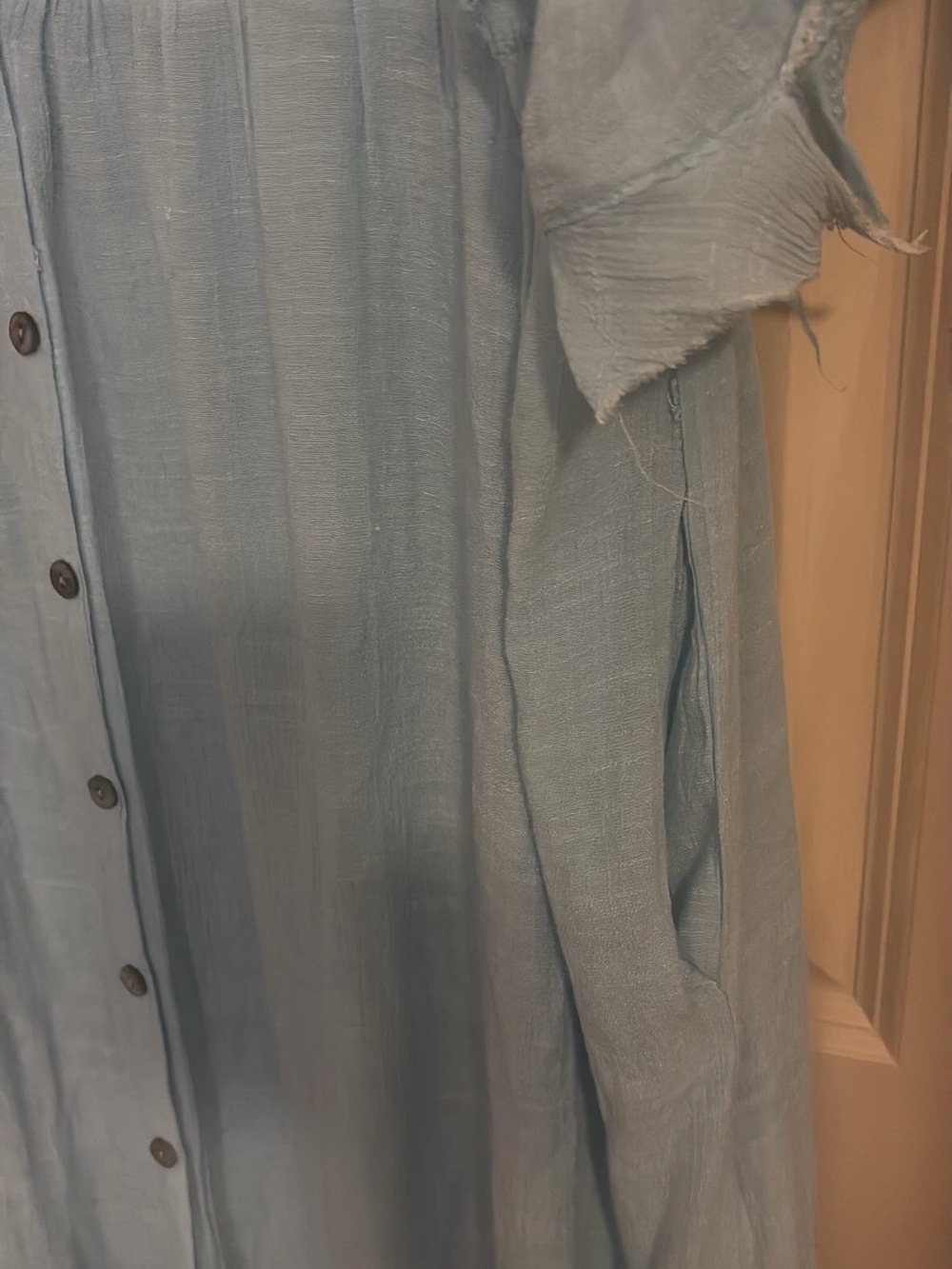 Light Blue Button-Front Ruffle Sleeve Maxi Dress - Picture 2 of 4